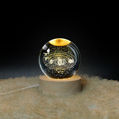 Luz de noche de bola de cristal 3D lámpara de mesa de globo con base de madera lámpara de luna regalo de cumpleaños para niños novela de casa