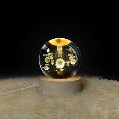 Esfera de cristal de cristal de madera blanca cálida 3D de luz nocturna base soporte LED