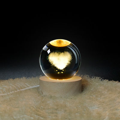 Bolas de cristal de madera USB LED de luz de la bola de cristal Estatua de artesanía Stand Decoraciones para el hogar