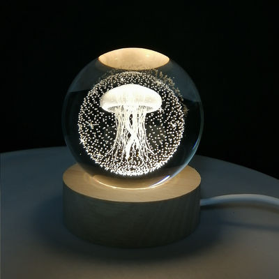 Bolas de cristal de madera USB LED de luz de la bola de cristal Estatua de artesanía Stand Decoraciones para el hogar