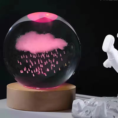 Esfera de cristal de cristal de madera blanca cálida 3D de luz nocturna base soporte LED