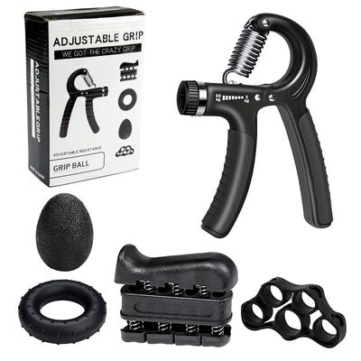 Juego de ejercicios de agarre manual negro de 5 piezas, agarre manual ajustable, entrenador de dedos, anillo de agarre, bola para aliviar el estrés para la fuerza del antebrazo y los dedos