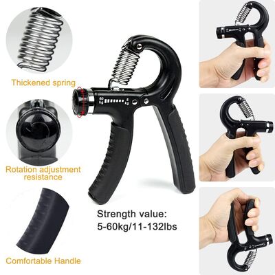 Juego de ejercicios de agarre manual negro de 5 piezas, agarre manual ajustable, entrenador de dedos, anillo de agarre, bola para aliviar el estrés para la fuerza del antebrazo y los dedos