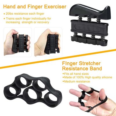 Juego de ejercicios de agarre manual negro de 5 piezas, agarre manual ajustable, entrenador de dedos, anillo de agarre, bola para aliviar el estrés para la fuerza del antebrazo y los dedos