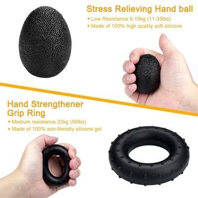 Kit de ejercicios de agarre de mano de cinco piezas Negro Agarre de mano ajustable Dedo estirador Anillo de agarre y pelota de tensión Para fortalecer y flexibilizar la mano