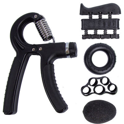 Kit de ejercicios de agarre de mano de cinco piezas Negro Agarre de mano ajustable Dedo estirador Anillo de agarre y pelota de tensión Para fortalecer y flexibilizar la mano