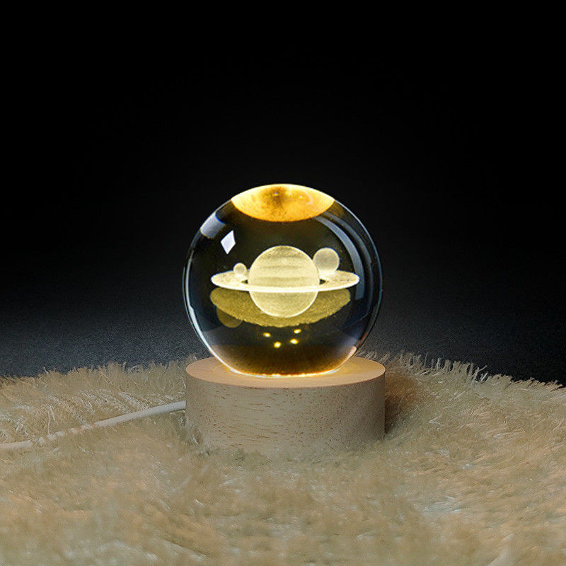 Luz de noche de bola de cristal 3D lámpara de mesa de globo con base de madera lámpara de luna regalo de cumpleaños para niños novela de casa