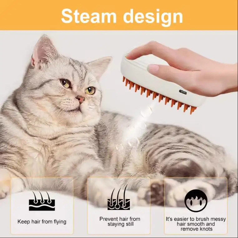 3-en-1 Pinceleta de vapor para gatos Venta caliente Para el cuidado de mascotas Spray de agua de depilación limpieza ligera
